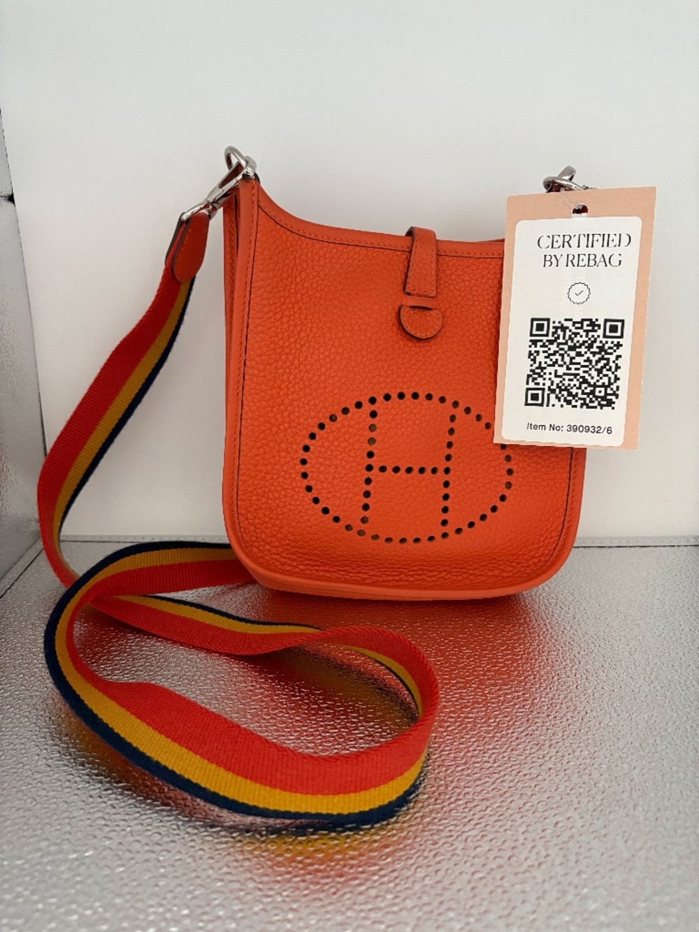 Hermes Orange Evelyne Mini Crossbody with Multicolor Strap
